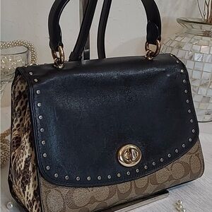 Coach smooth & snake-embossed leather & coated canvas shoulder/ crossbody bag